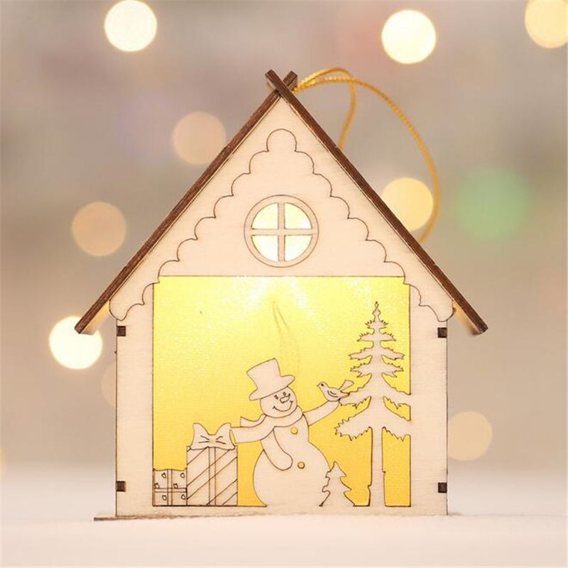 Dřevěný Santa Claus Sněhulák Elk Night Light Vánoční Dárek Závěsný Mini Domeček