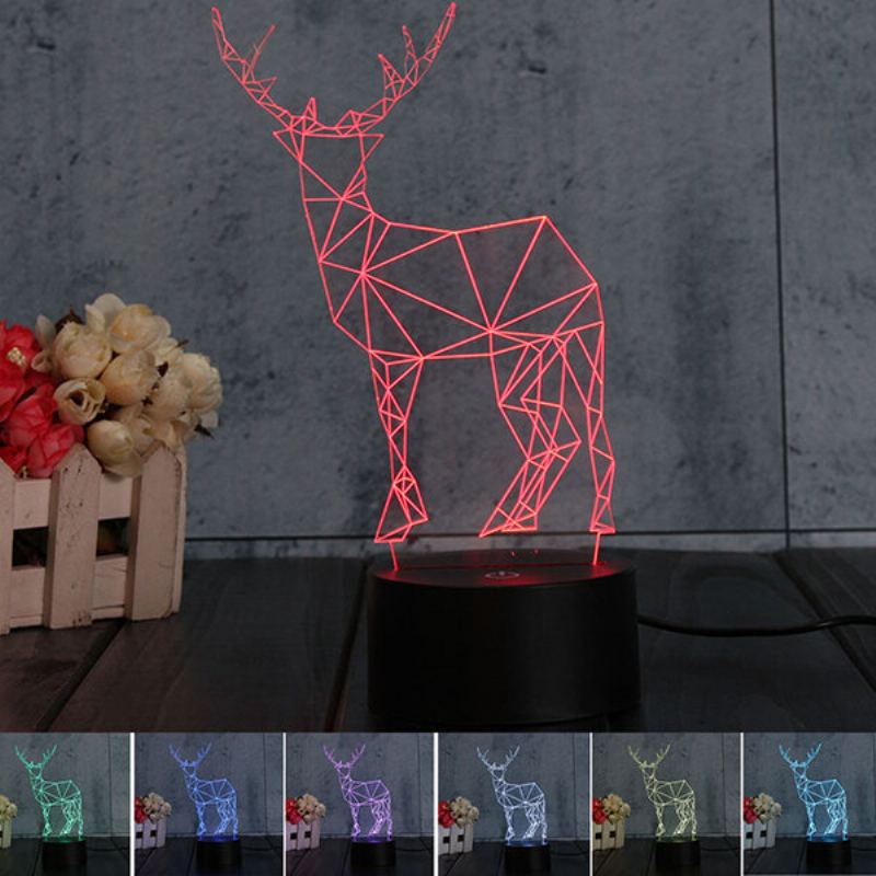 Geometric Deer 3d Akrylové Noční Světlo 7 Barev Měnící Ložnice Home Decor