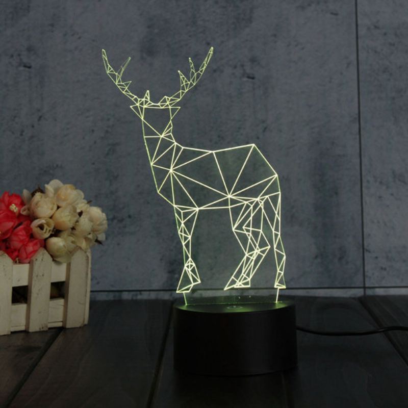 Geometric Deer 3d Akrylové Noční Světlo 7 Barev Měnící Ložnice Home Decor