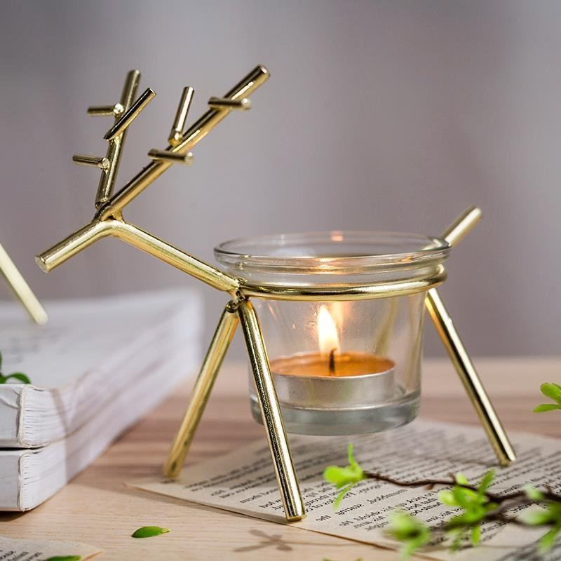 Iron Christmas Elk Tealight Candlestick Party Home Decor Ornament