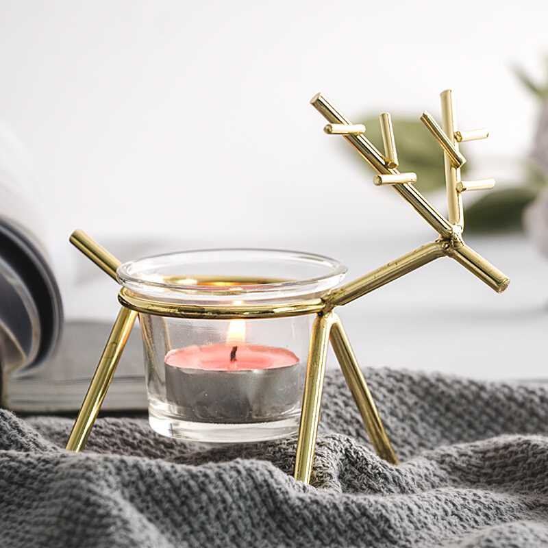 Iron Christmas Elk Tealight Candlestick Party Home Decor Ornament