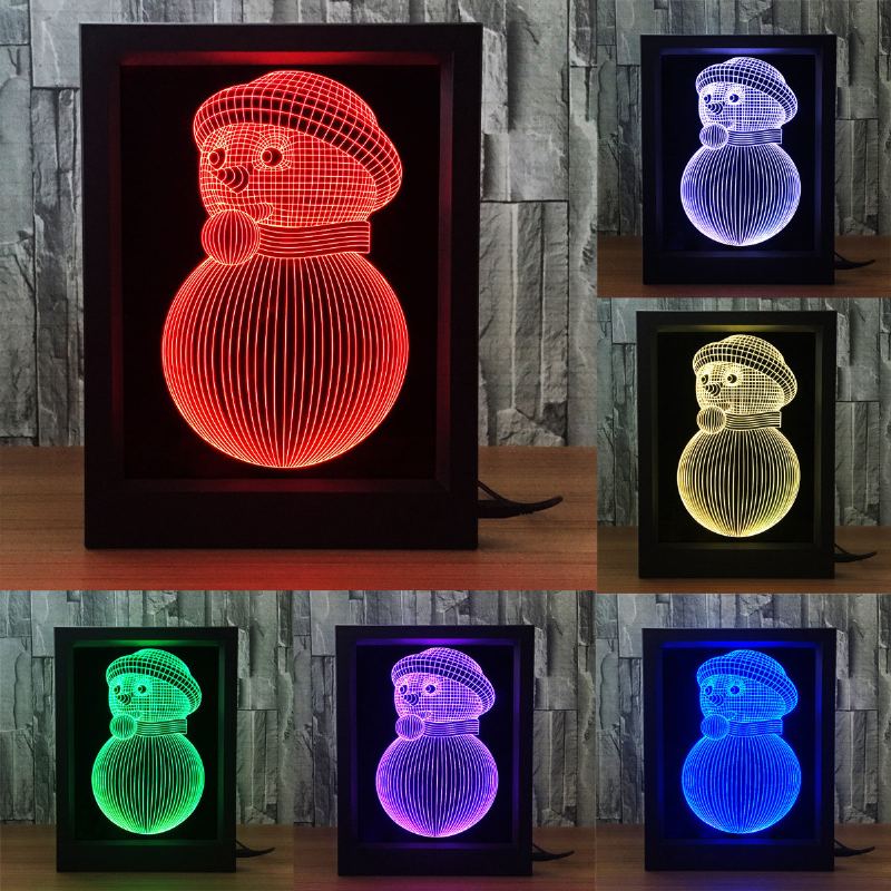 Led 3d Vánoční Barevný Fotorámeček Noční Osvětlení Stolní Lampa Dekorace