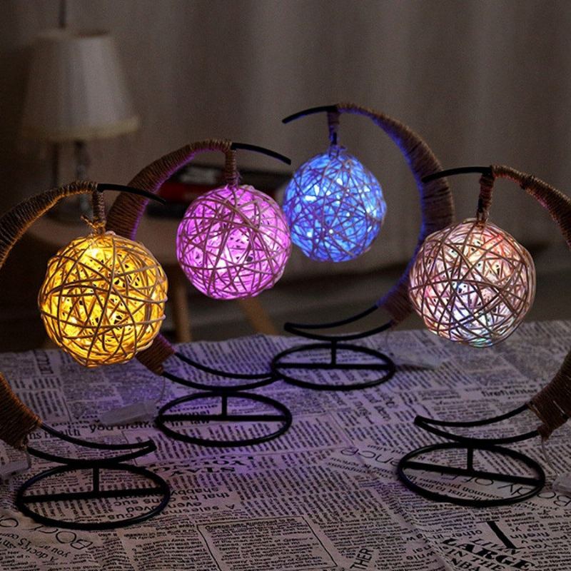 Led Noční Světlo Ručně Vyráběné Ratanové Koule Kované Železné Rámy Creative Home Light Decor