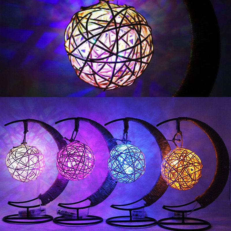 Led Noční Světlo Ručně Vyráběné Ratanové Koule Kované Železné Rámy Creative Home Light Decor