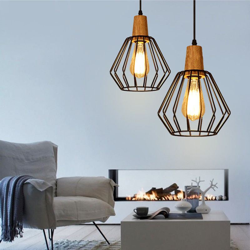 Moderní Stropní Svítidla Barová Led Lampa Dřevěné Závěsné Světlo Černé Lustrové