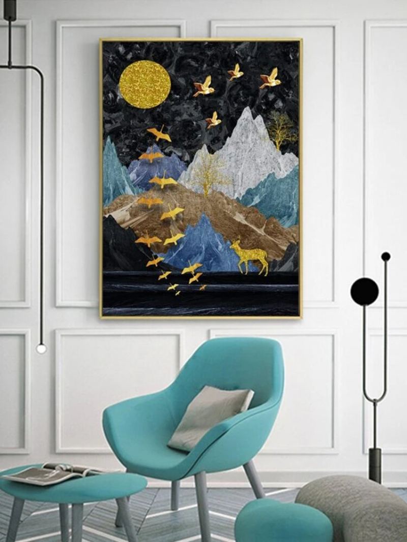 Mountain And Animals Print Pattern Malba Na Plátně Nezarámovaná Nástěnná Umělecká Plátna Obývací Pokoj Home Decor