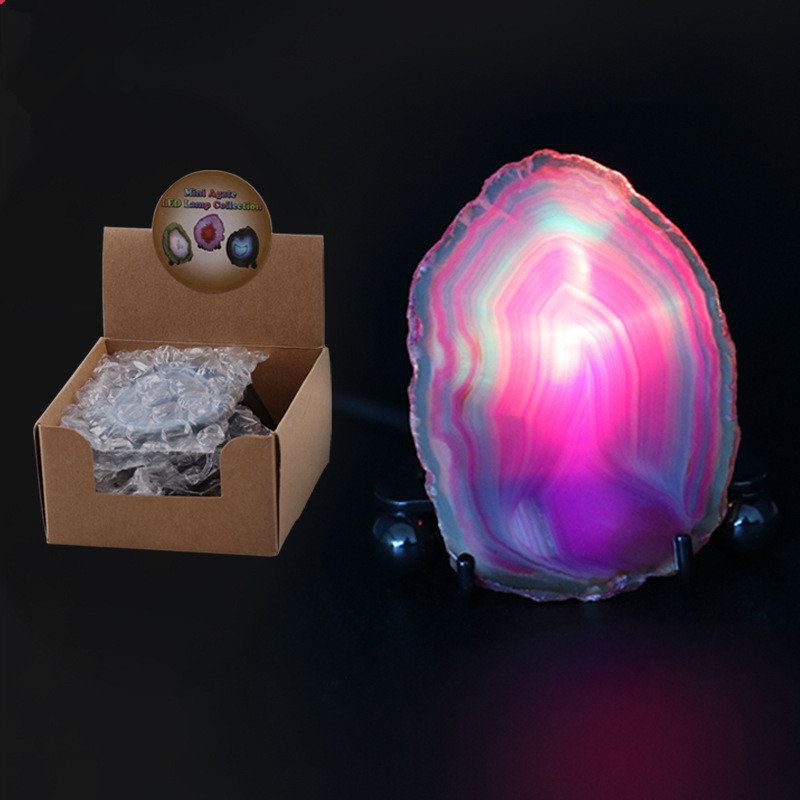 Nepravidelné Přírodní Barvené Plátek Achátu Noční Světlo Mineral Rock Led Lampa Usb Nabíjení