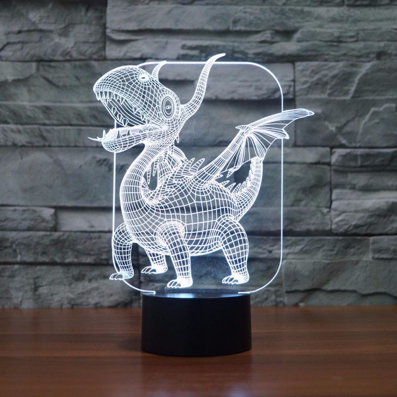 Pterosauria 3d Led Iluze Noční Světlo 7 Změna Barvy Stolní Lampa S Dotykovým Vypínačem