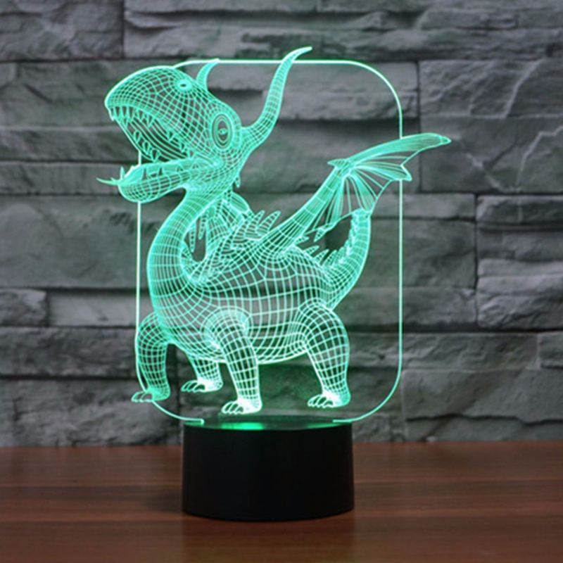 Pterosauria 3d Led Iluze Noční Světlo 7 Změna Barvy Stolní Lampa S Dotykovým Vypínačem