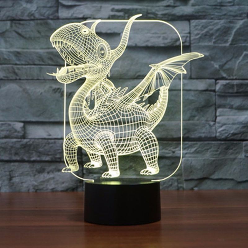 Pterosauria 3d Led Iluze Noční Světlo 7 Změna Barvy Stolní Lampa S Dotykovým Vypínačem