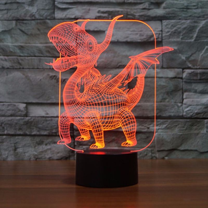 Pterosauria 3d Led Iluze Noční Světlo 7 Změna Barvy Stolní Lampa S Dotykovým Vypínačem