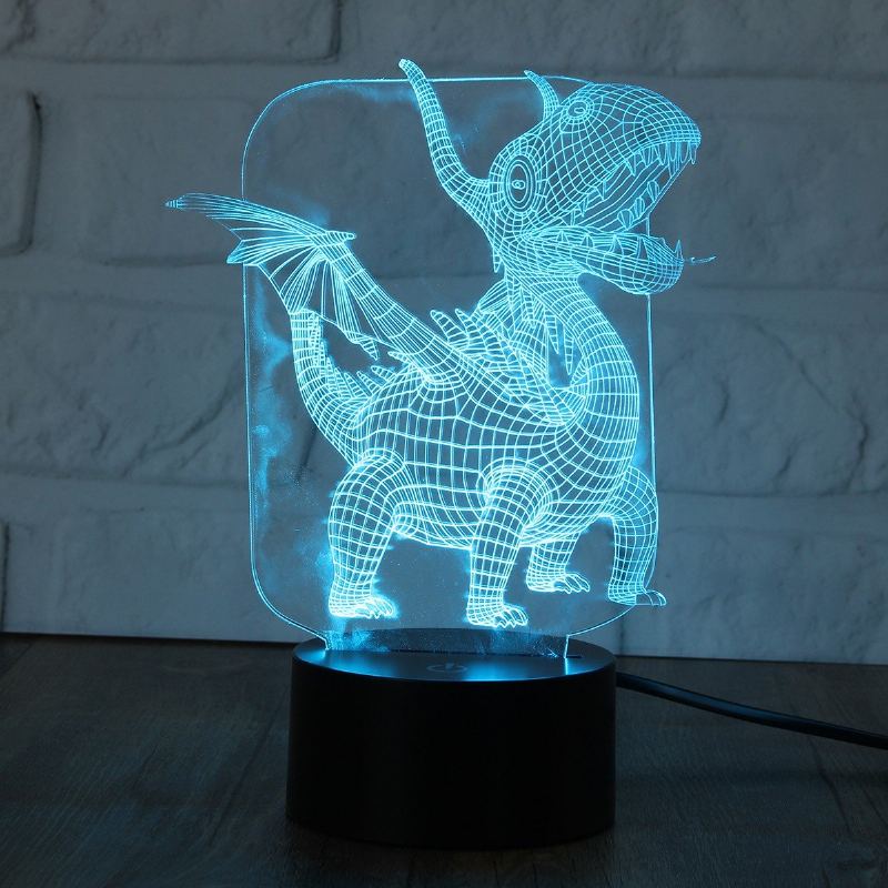 Pterosauria 3d Led Iluze Noční Světlo 7 Změna Barvy Stolní Lampa S Dotykovým Vypínačem