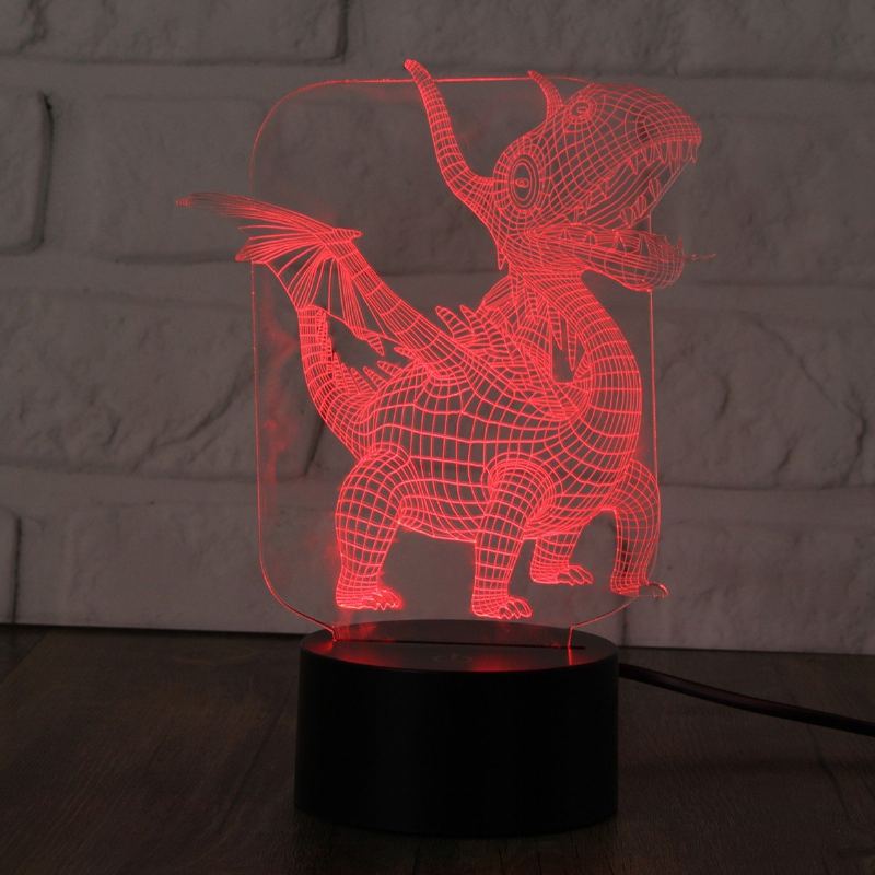 Pterosauria 3d Led Iluze Noční Světlo 7 Změna Barvy Stolní Lampa S Dotykovým Vypínačem