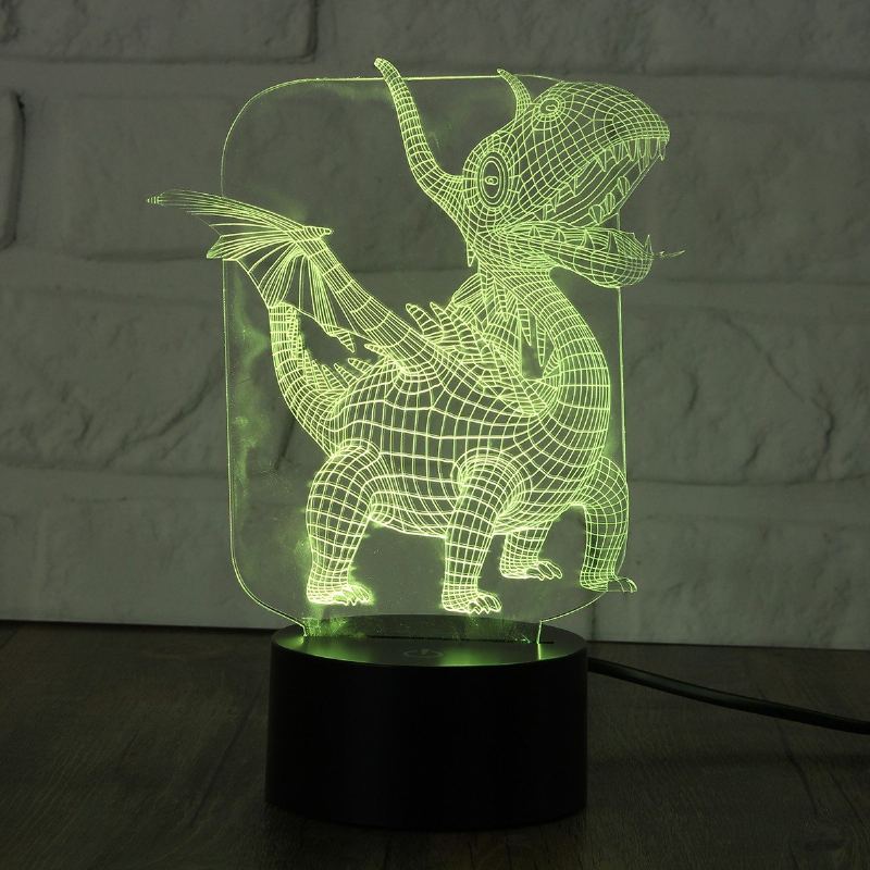 Pterosauria 3d Led Iluze Noční Světlo 7 Změna Barvy Stolní Lampa S Dotykovým Vypínačem