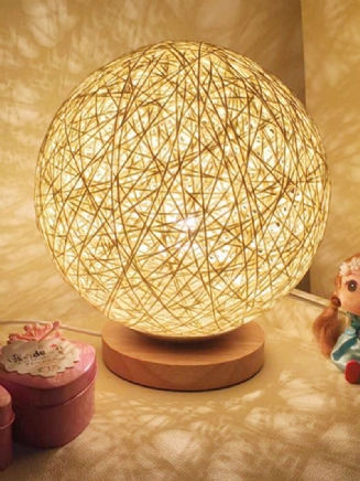 Ratanová Koule Noční Světlo Stolek Lampa Ložnice Home Decor Valentine Gift