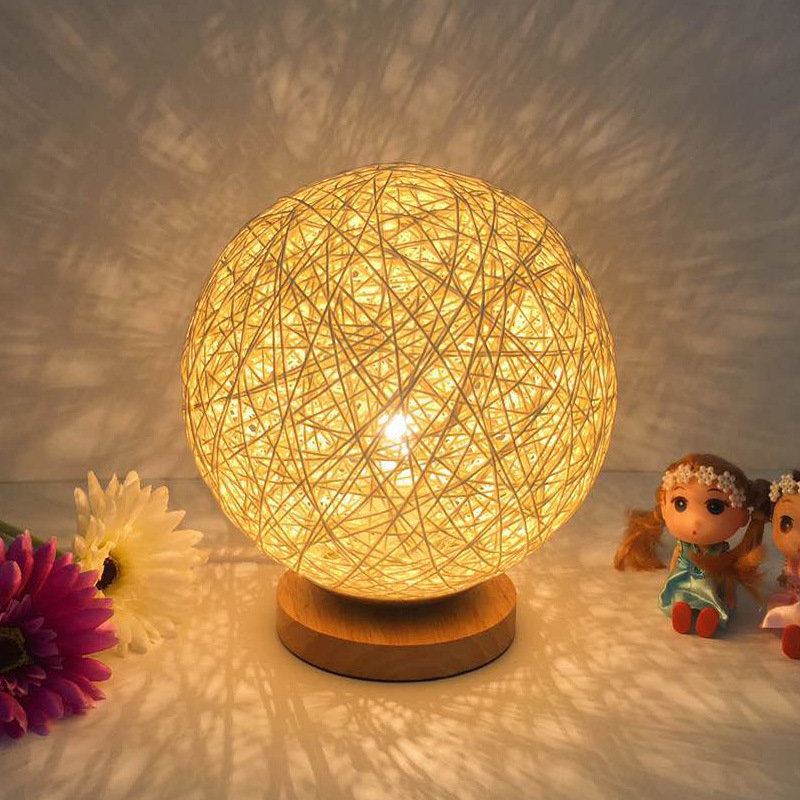 Ratanová Koule Noční Světlo Stolek Lampa Ložnice Home Decor Valentine Gift