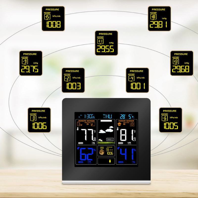 Rf433 Lcd Barevná Meteorologická Stanice Hodiny Teploměr Vlhkost Snooze Východ Slunce Kalendář Západu 12h 24h Displej Usb Nabíjení + Venkovní Bezdrátový Senzor