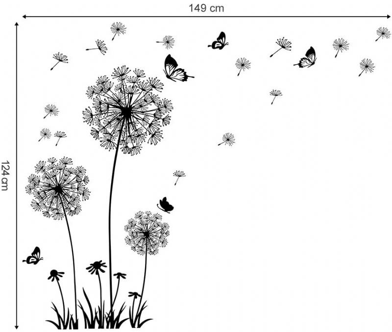 Samolepky Na Stěnu Decalmile Samolepka Na Pampeliška A Motýl Nástěnná Dekorace Do Ložnice Obývací Pokoj (černá)