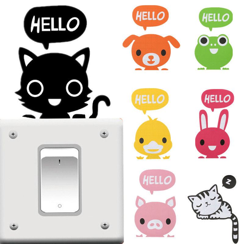 Vinylové Odnímatelné Samolepky Funny Cat Switch Black Art Decal Home Decor