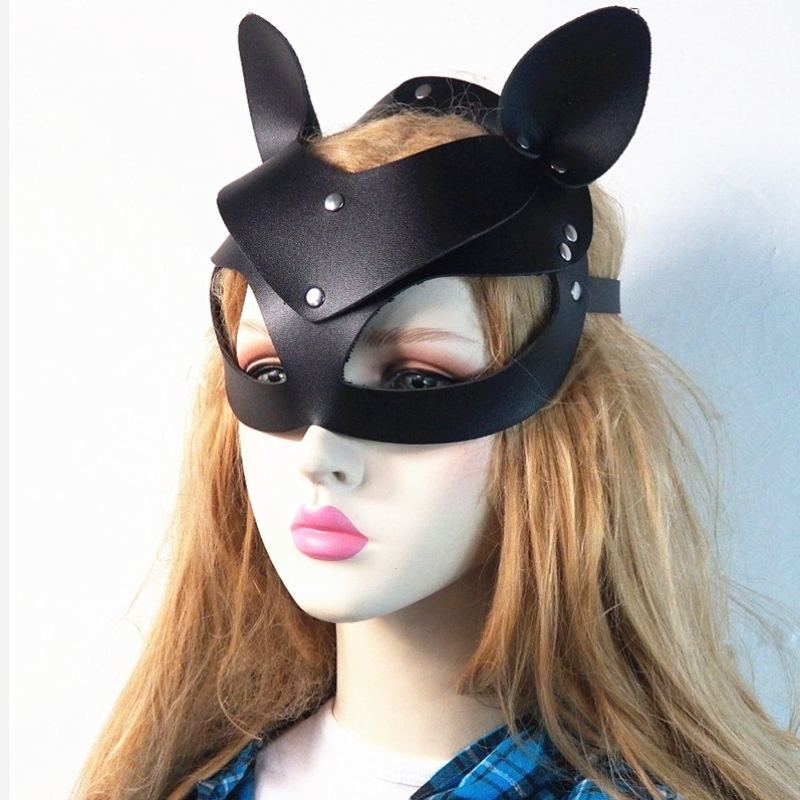 Black Leather Catwoman Cosplay Mask Bdsm Fetish Sexy Erotická Králičí Maska S Dlouhýma Ušima Ženy Halloween Masquerade Party Cat