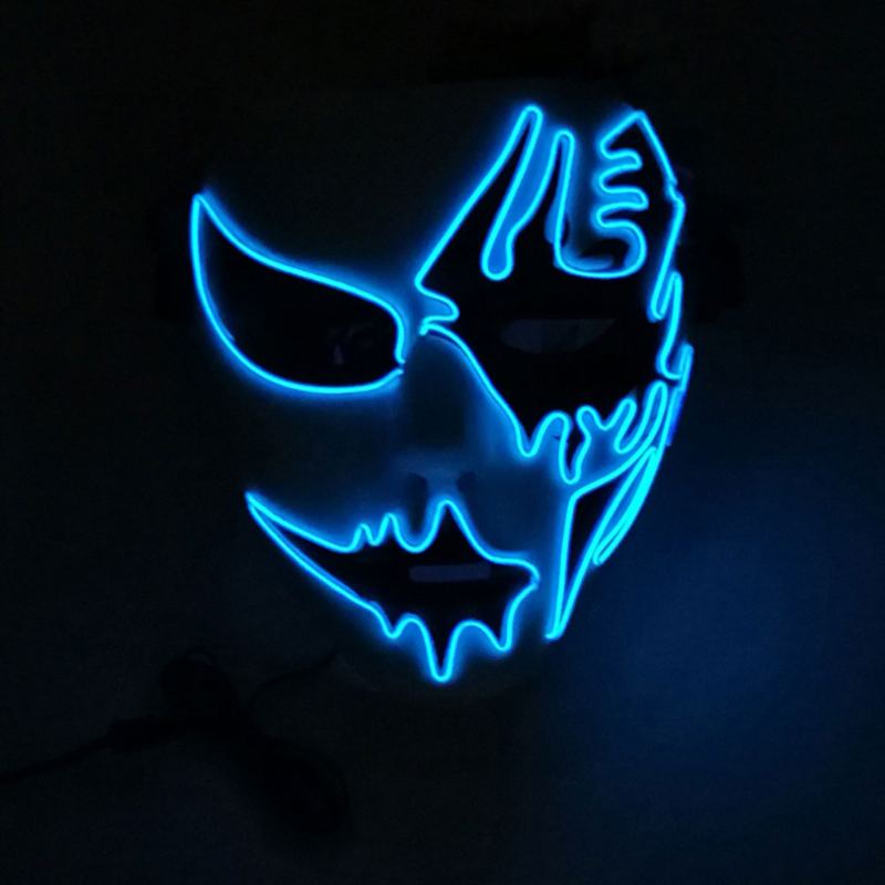 Brilantní El Maska Na Karneval Halloween Birthday Party Cosplay Ručně Malovaná Led Podobná Studenému Světlu Na Obličej Zářící Street Dance Glow Mask