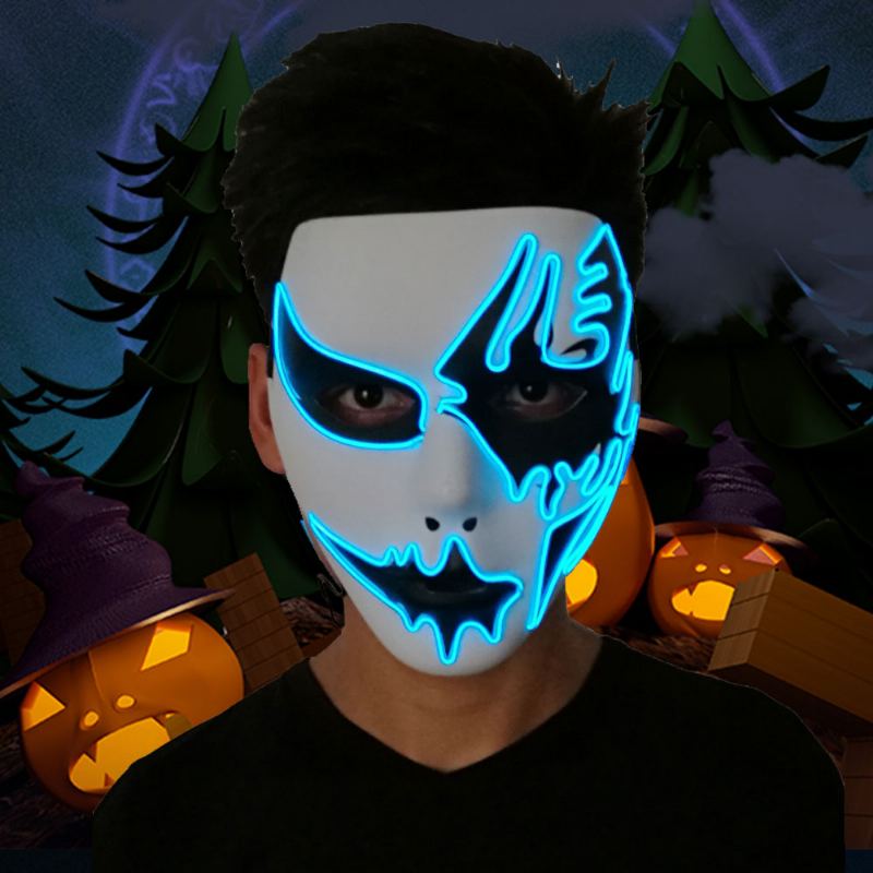 Brilantní El Maska Na Karneval Halloween Birthday Party Cosplay Ručně Malovaná Led Podobná Studenému Světlu Na Obličej Zářící Street Dance Glow Mask