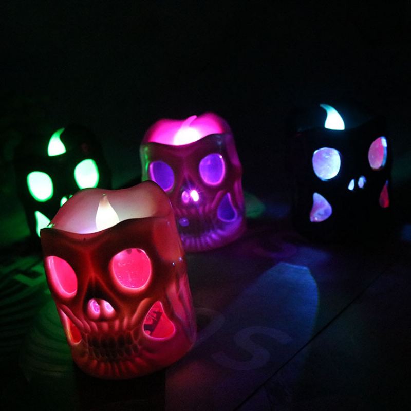 Creative Halloween Gift Led Lebka Elektronické Světlo Svíček Válcové Dekorace Svíčky