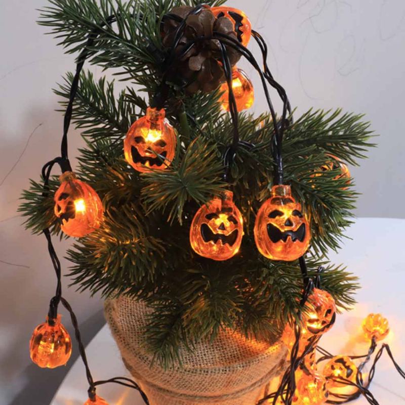 Dýňová Led Řetězová Světla Pro Halloweenskou Vánoční Výzdobu Jemný Izolovaný Pvc Kabel Festival Led Lampa Set Dekorativní Světelné Řetězy