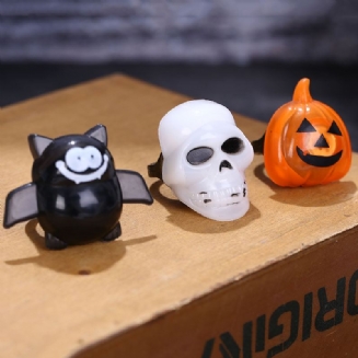 Halloween Plastový Prsten Led Zářící Dýně Lucerna Bat Skull Ring Záludný Malý Dárek