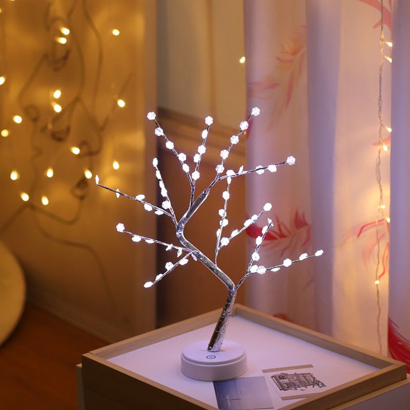 Led Tree Light Kreativní Dárek Hvězdy Sněhová Vločka Lucerna Měděný Drát Světelná Dekorace Noční Světlo