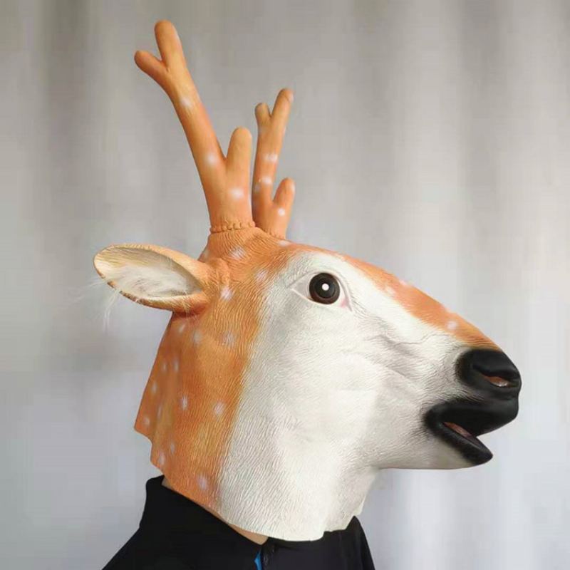 Nová Sika Deer Mask Vánoční Sobí Pokrývka Hlavy Halloween Latexová Maska Zvířecí Jelení Hlava Hra S Rekvizitami Party