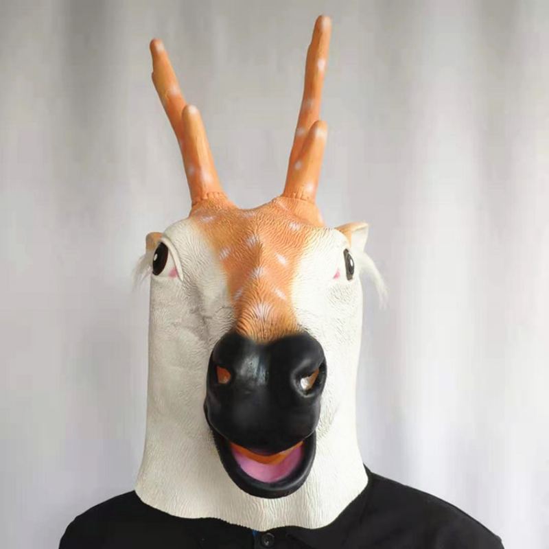 Nová Sika Deer Mask Vánoční Sobí Pokrývka Hlavy Halloween Latexová Maska Zvířecí Jelení Hlava Hra S Rekvizitami Party