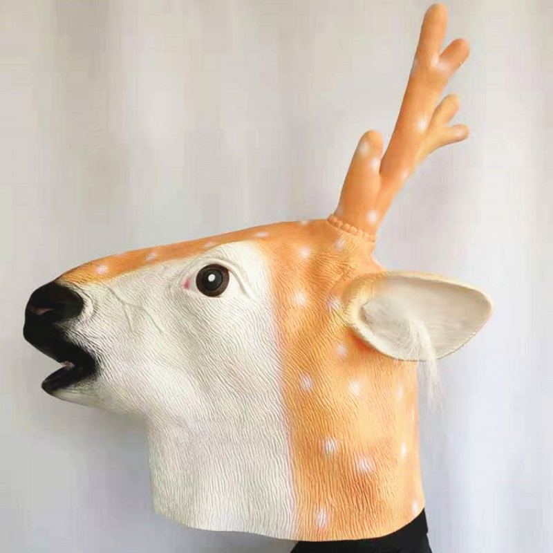 Nová Sika Deer Mask Vánoční Sobí Pokrývka Hlavy Halloween Latexová Maska Zvířecí Jelení Hlava Hra S Rekvizitami Party