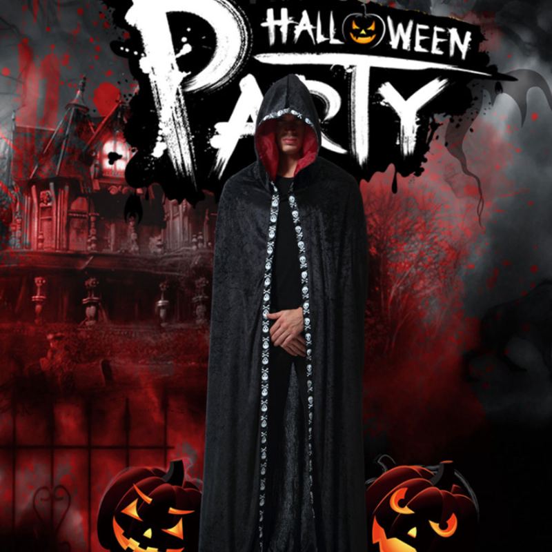 Pánský Hábit Ghost Wizard Pro Halloween Day's Cosplay Dlouhý S Kapucí Performance Plášť Muž Mantle