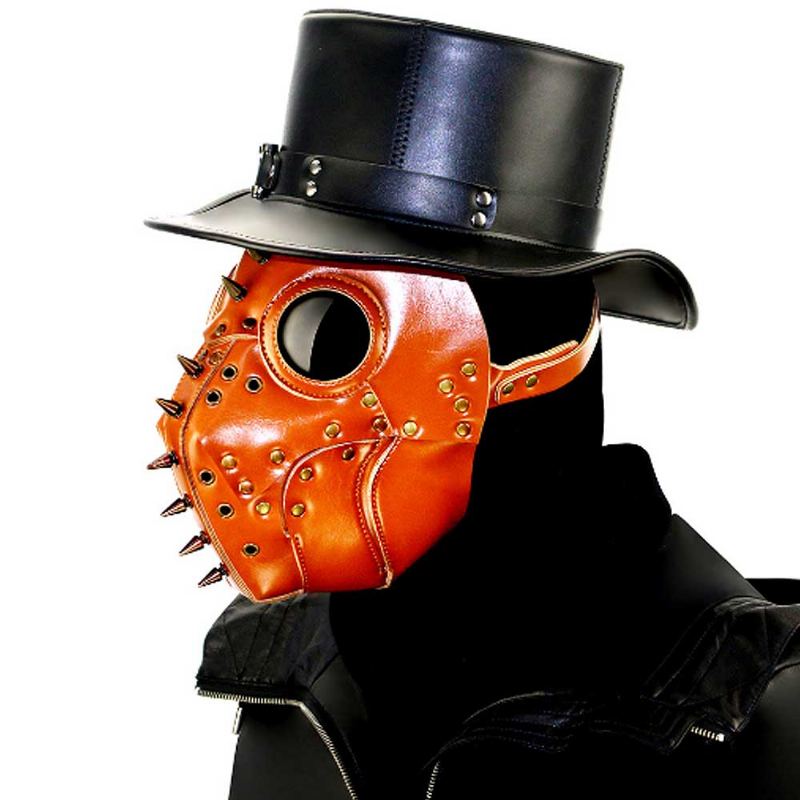 Plague Doctor Bird Head Mask Dlouhý Nos Steampunk Rivet Prodyšná Pu Kožená Maska Pro Halloweenský Kostým