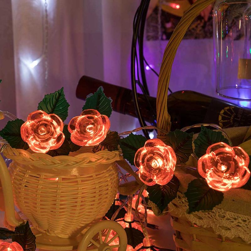 Led Svítidla S Růžovými Květy Měděný Drát Světla Na Baterie Romantická Růžová Lampa Na Svatbu Domácí Párty Narozeninový Festival Vnitřní Venkovní Dekorace