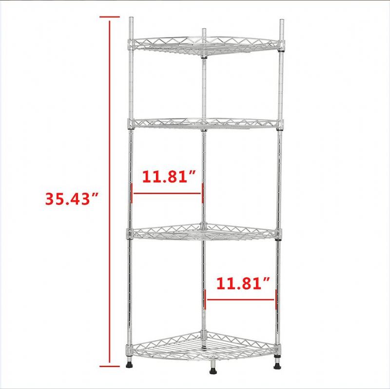 4-policový Rohový Drátěný Policový Regál Nastavitelný Kovový Volně Stojící Úložný Stojan Pro Koupelnu Obývací Pokoj Kuchyně
