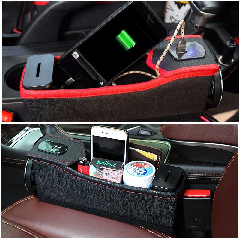 Car Seat Gap Storage Box Usb Organizér Štěrbiny Na Sedadlo Taška Telefon Nabíjecí Podložka Cestovní Držák Na Nápoje