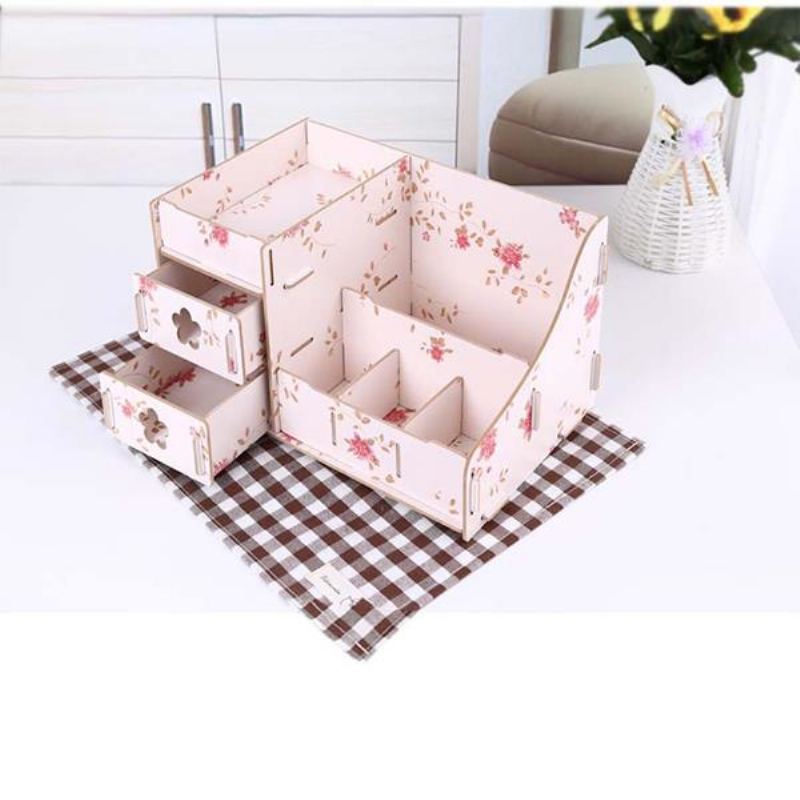 Korea Diy Wooden Makeup Organizer Desktop Storage Box Container