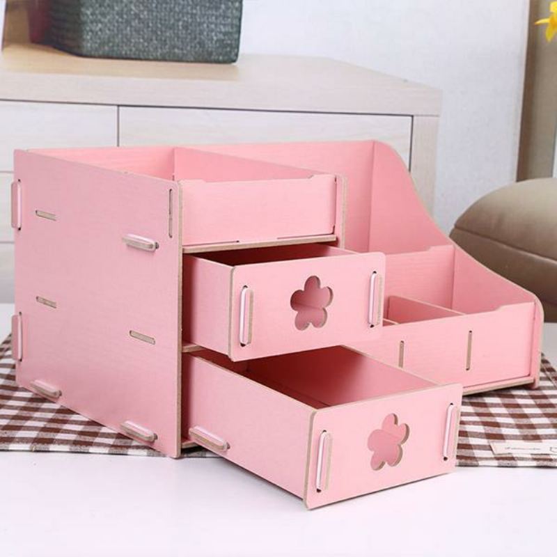 Korea Diy Wooden Makeup Organizer Desktop Storage Box Container