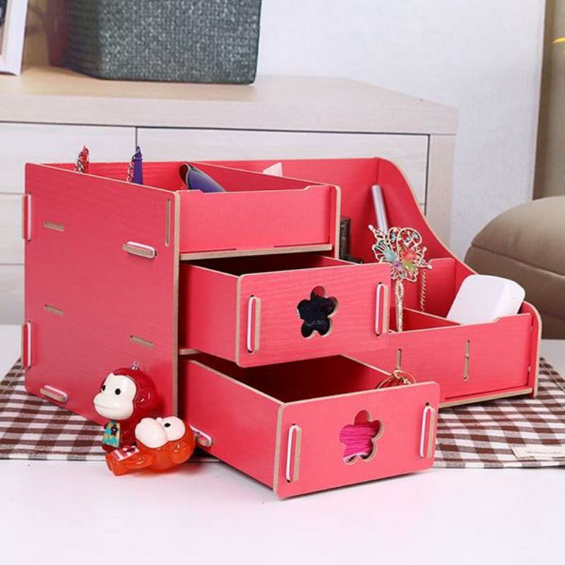 Korea Diy Wooden Makeup Organizer Desktop Storage Box Container