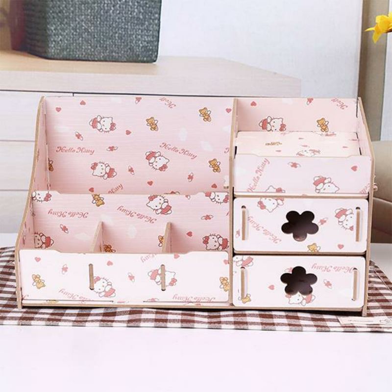 Korea Diy Wooden Makeup Organizer Desktop Storage Box Container