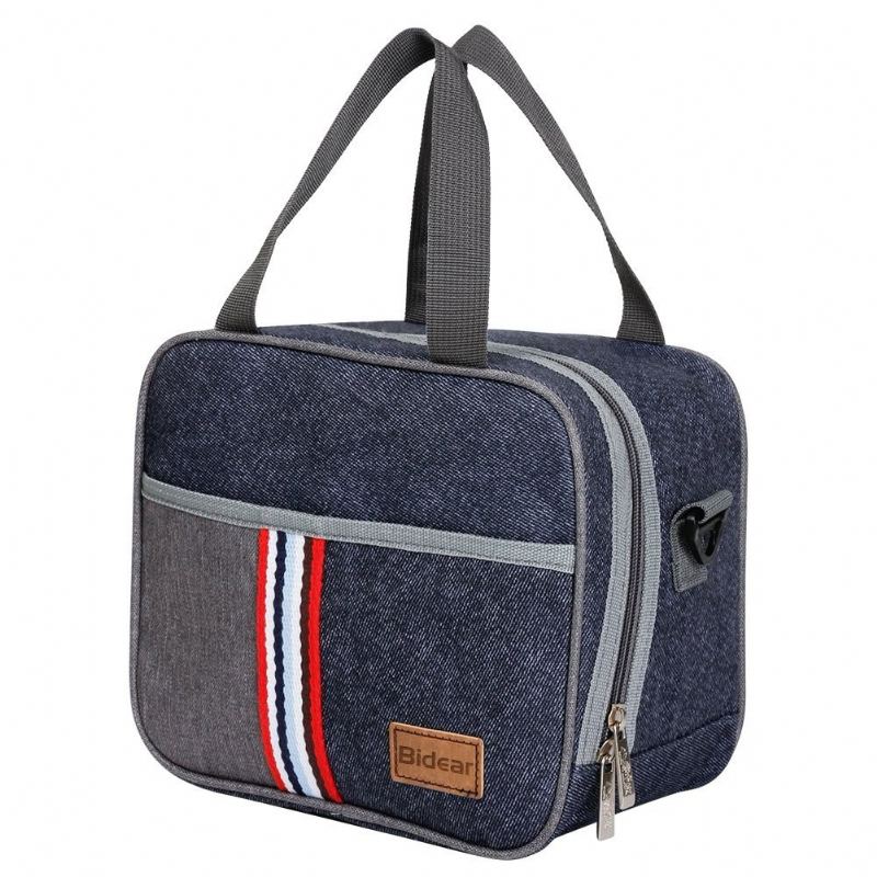 Opakovaně Použitelná Izolovaná Obědová Taška Denim Blue Crossbody Lunch Bag Pro Ženy Děti Chlapec Dívka