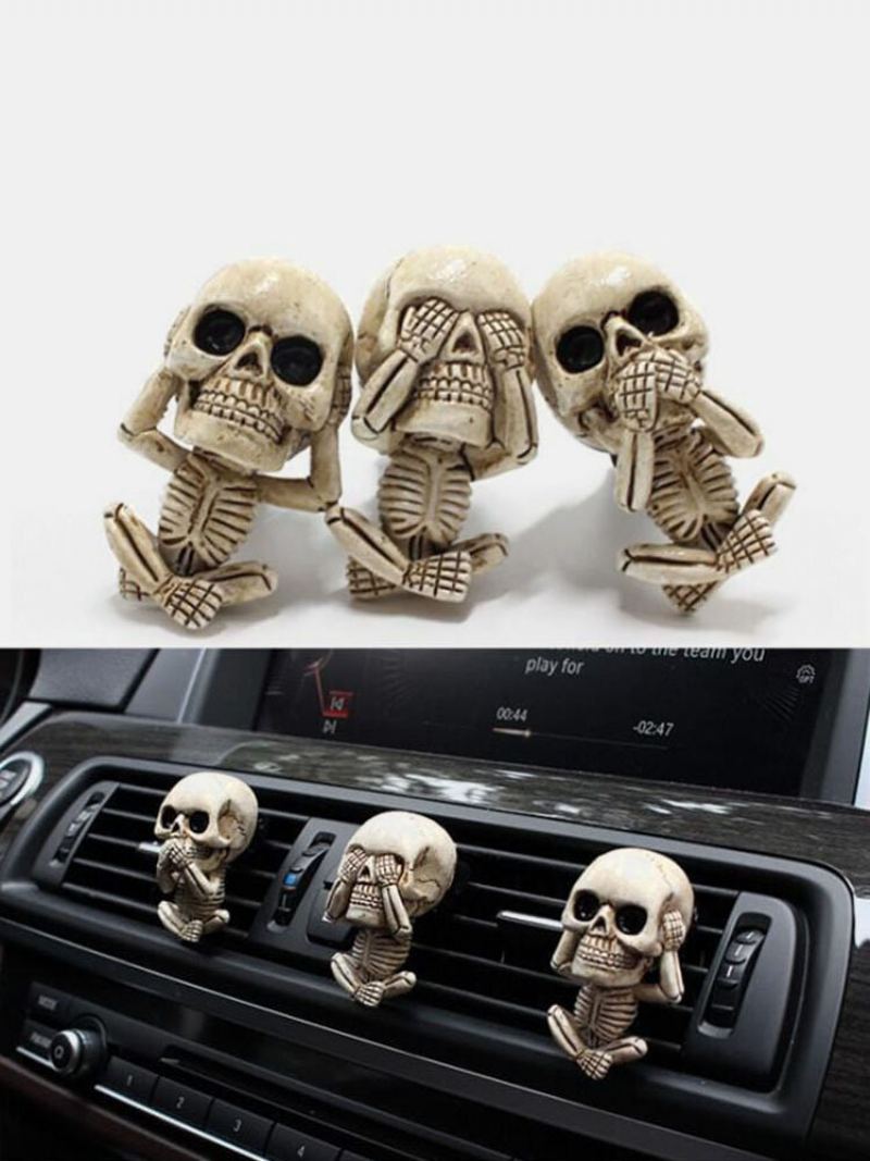 Sada 3 Ks Kreativní Pryskyřice Halloween Bone Lebka Skeleton Difuzér Auto Vent Clip Osvěžovač Vzduchu Car Lucky Ornament