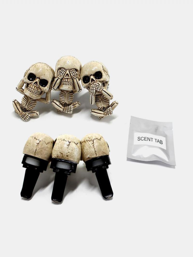 Sada 3 Ks Kreativní Pryskyřice Halloween Bone Lebka Skeleton Difuzér Auto Vent Clip Osvěžovač Vzduchu Car Lucky Ornament