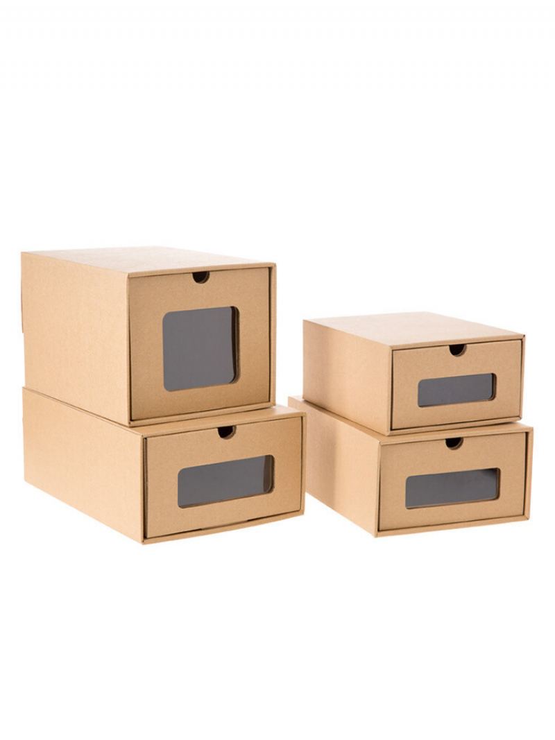 Zásuvkový Typ Kraft Shoes Collection Moving Box Transparentní Box Box Úložné Pouzdro