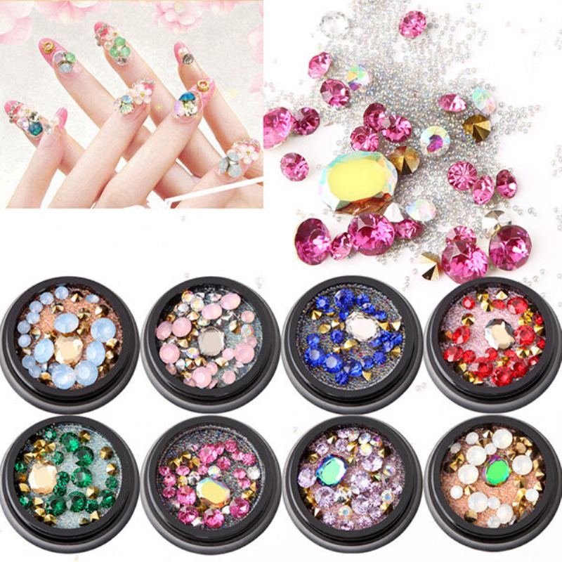 1 Láhev Diamanty Nálepka Na Nehty Barevné Korálky Crystal Nail Art Dekorace