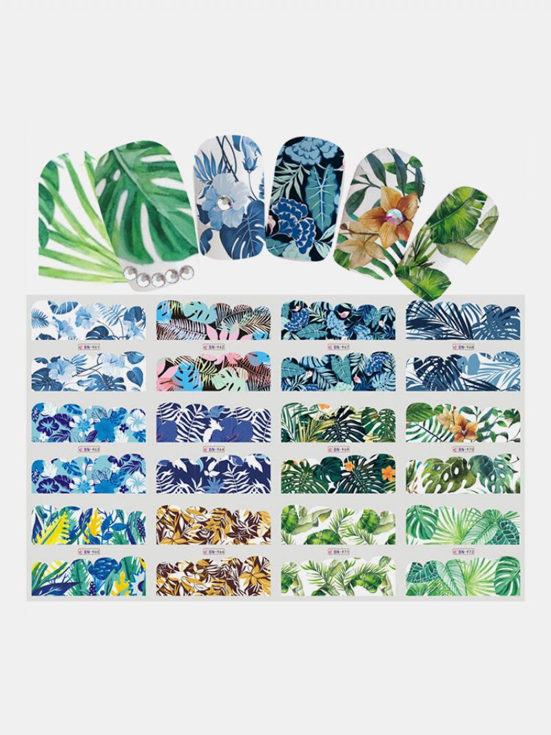 12ks Water Transfer Ink Sticker Nálepky Na Nehty Full Fresh Green Nail Stickers Podzimní Diy Art Beauty