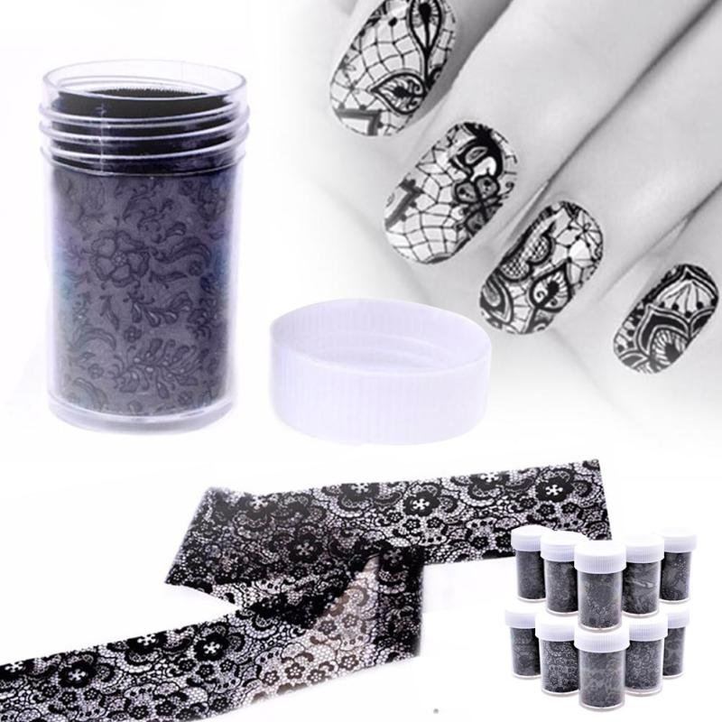 Černá Krajka Vzor Nail Art Transfer Fólie Květinové Sexy Nehty Samolepka Diy Hvězda Papírové Tipy