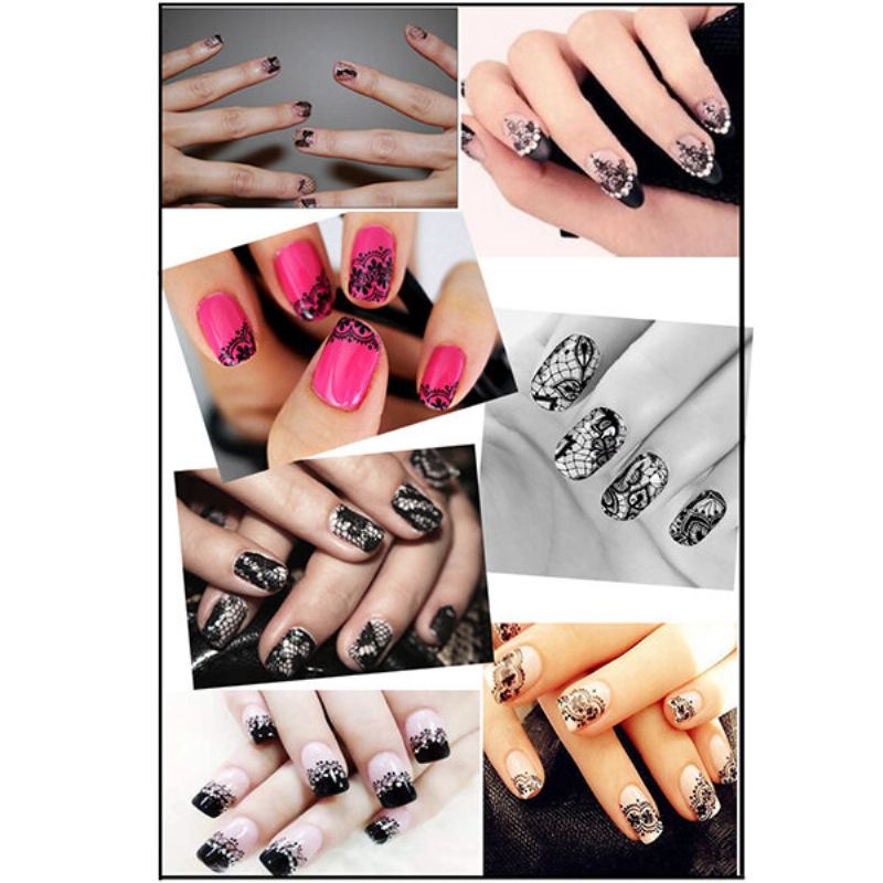 Černá Krajka Vzor Nail Art Transfer Fólie Květinové Sexy Nehty Samolepka Diy Hvězda Papírové Tipy